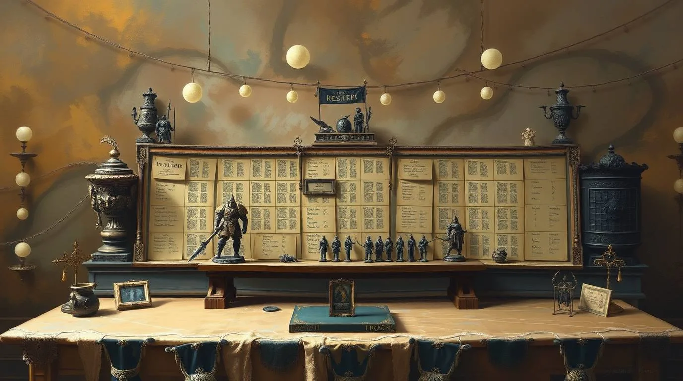 Fantasy-style army roster displayed on a tabletop