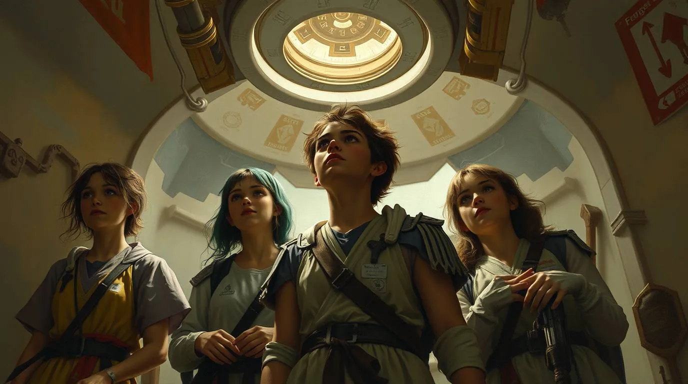 A classic oil painting depicting a low-angle view of fantasy medical support in an EnGarde world
