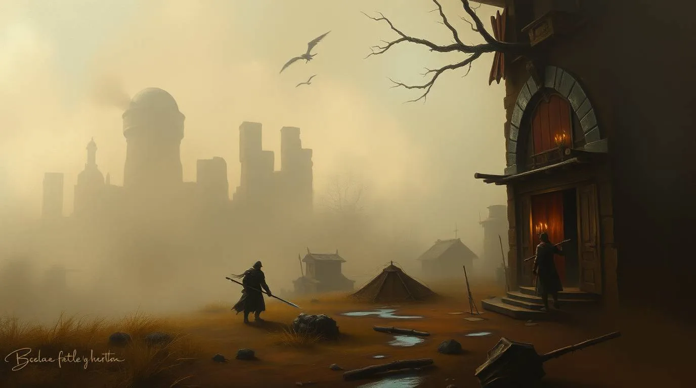 Dramatic cinematic style classic oil painting of a fantasy game scene